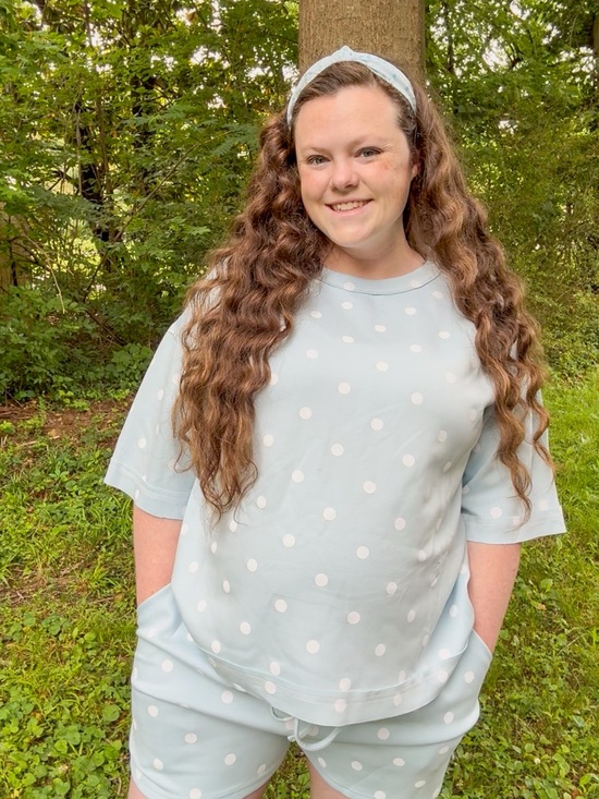 Tops - Women’s Light Blue Polka Dot Short Sleeve and Shorts Set